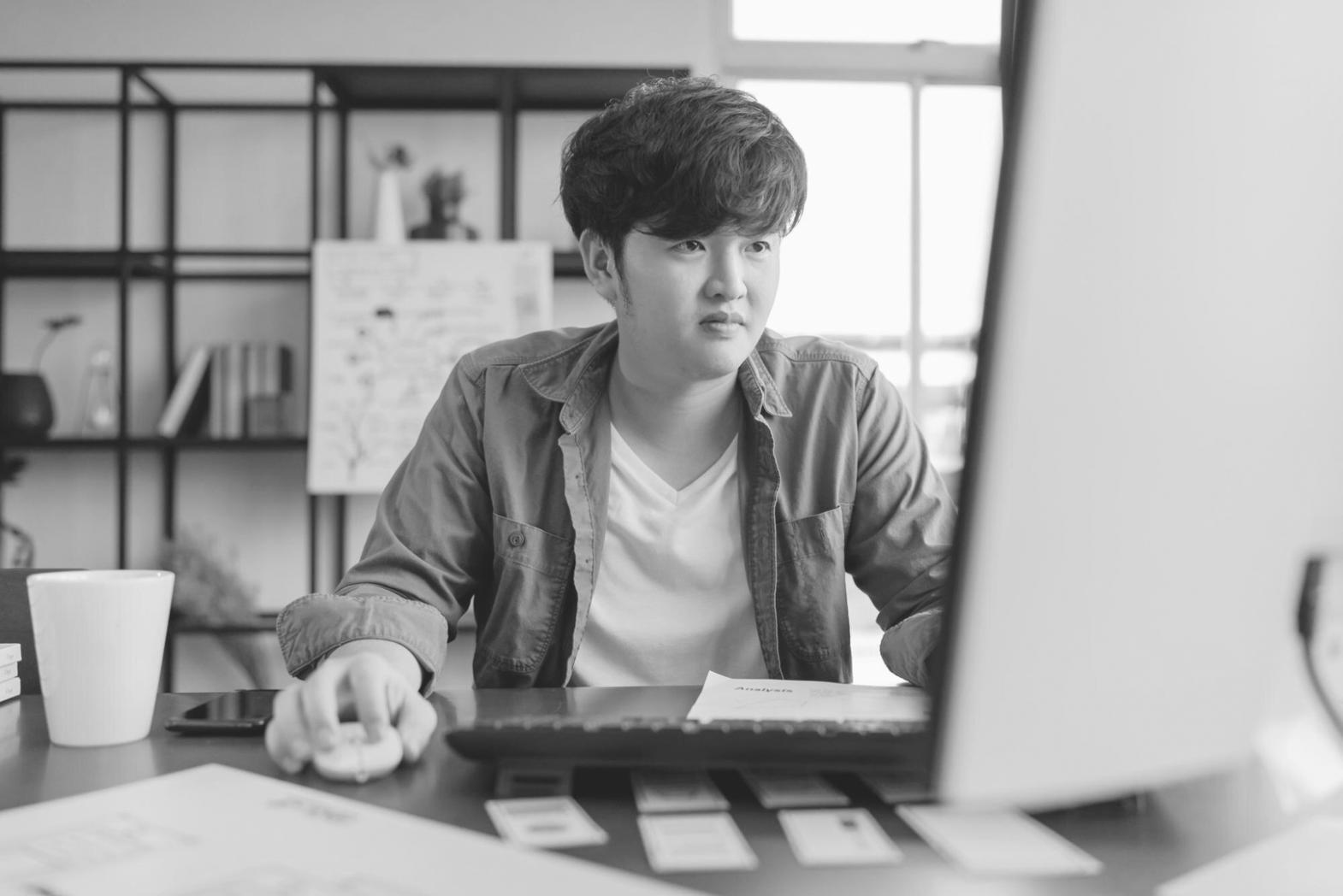 Student working on financial planning software